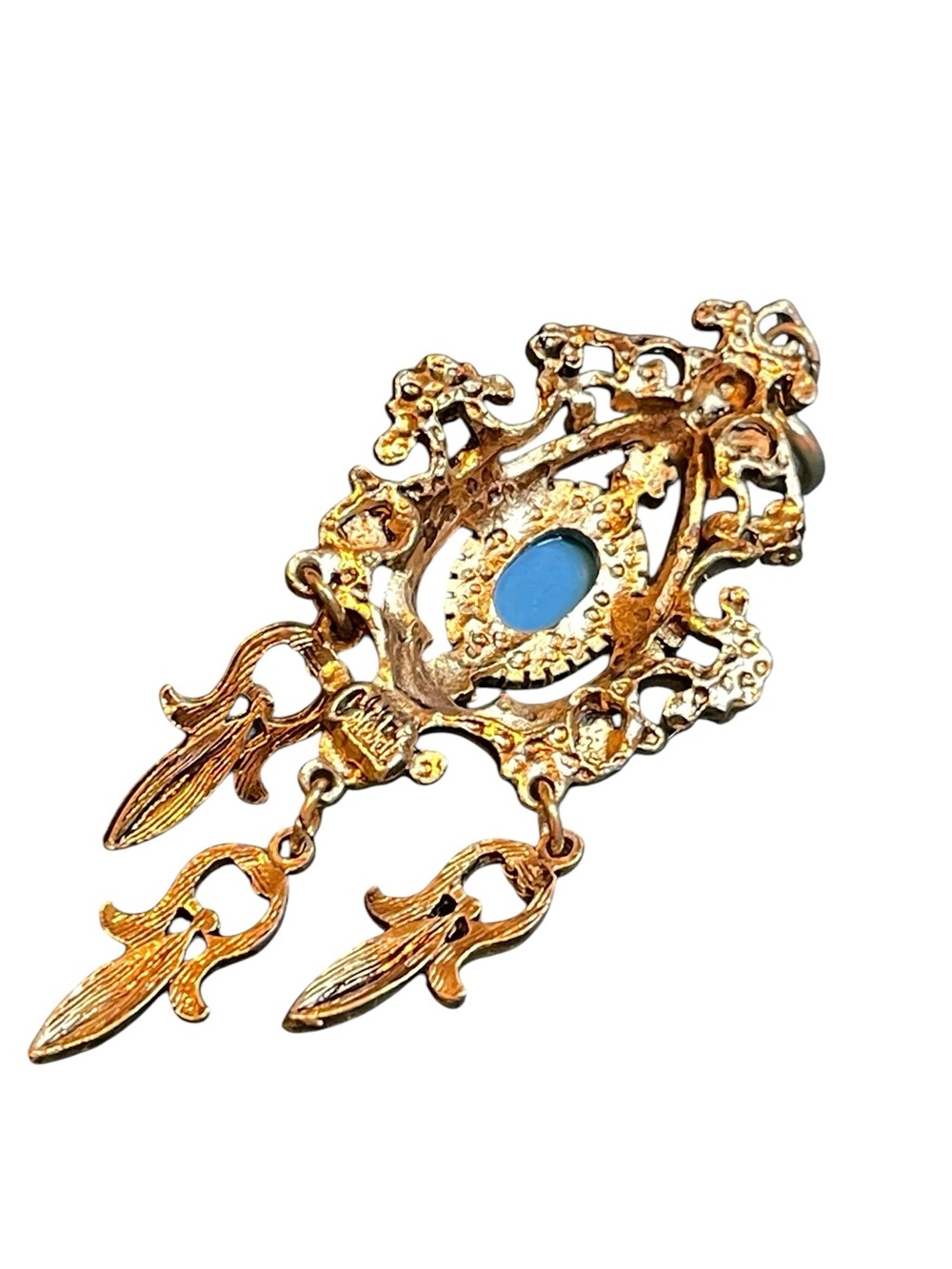 Vintage Celebrity NY Victorian Revival Faux Turquoise Dangle Necklace Pendant - Picture 10 of 11